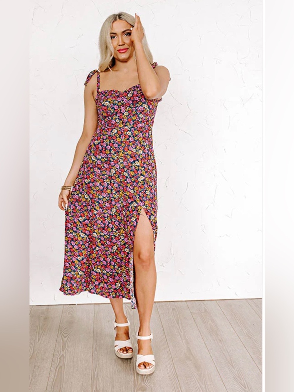 Impressions Boutique Tie Shoulder Slit Dress